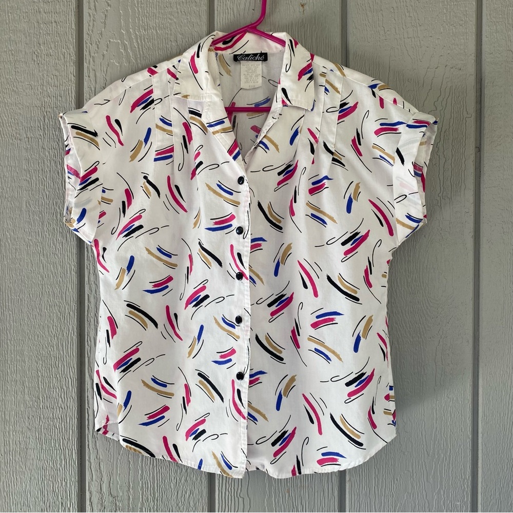 Caliche Women’s 80’s look button up sleeveless Top size Med Stranger Things look